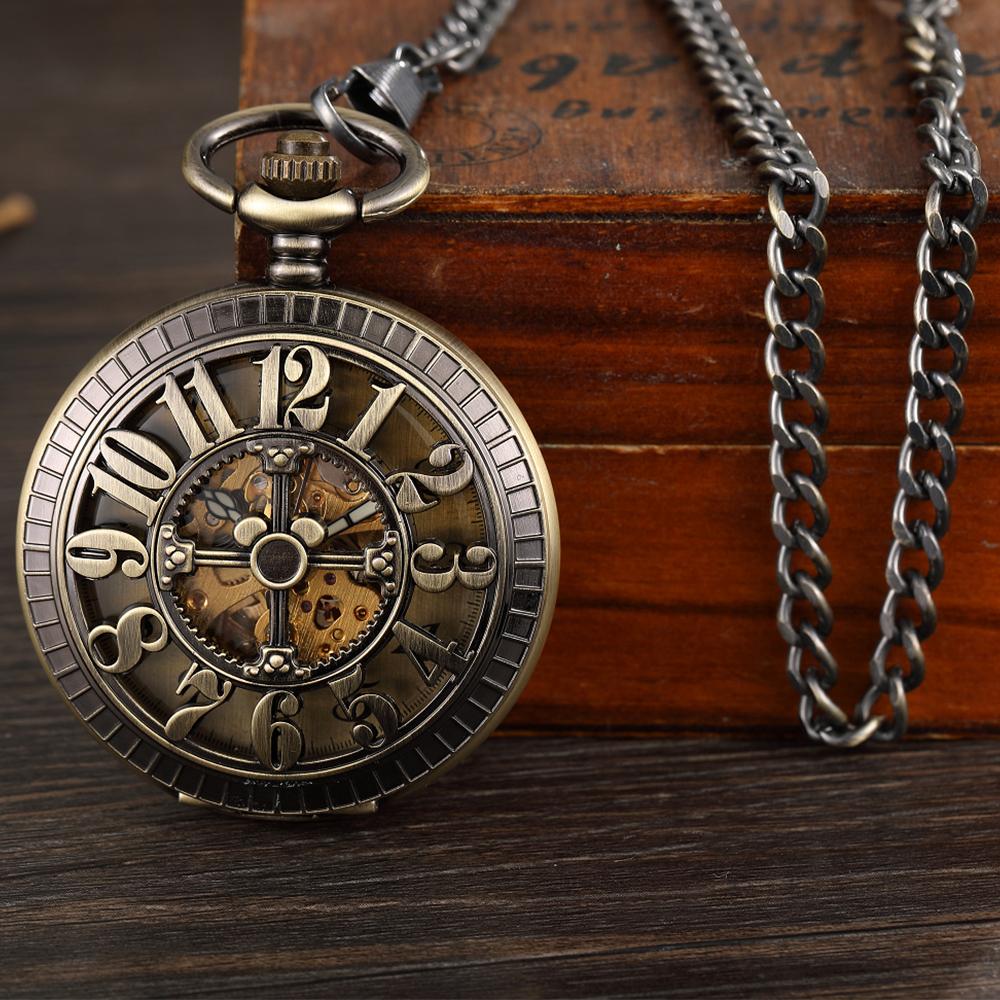 Lady Pocket Watch Skeleton Mechanical FOB VIntage Pocket Watch for Men Montre De Poche Retro Steampunk