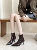 In the autumn and winter of 2025, the new pointed short boots for women show small heels, middle heel, rear zipper, thin boots, and short bare boots.