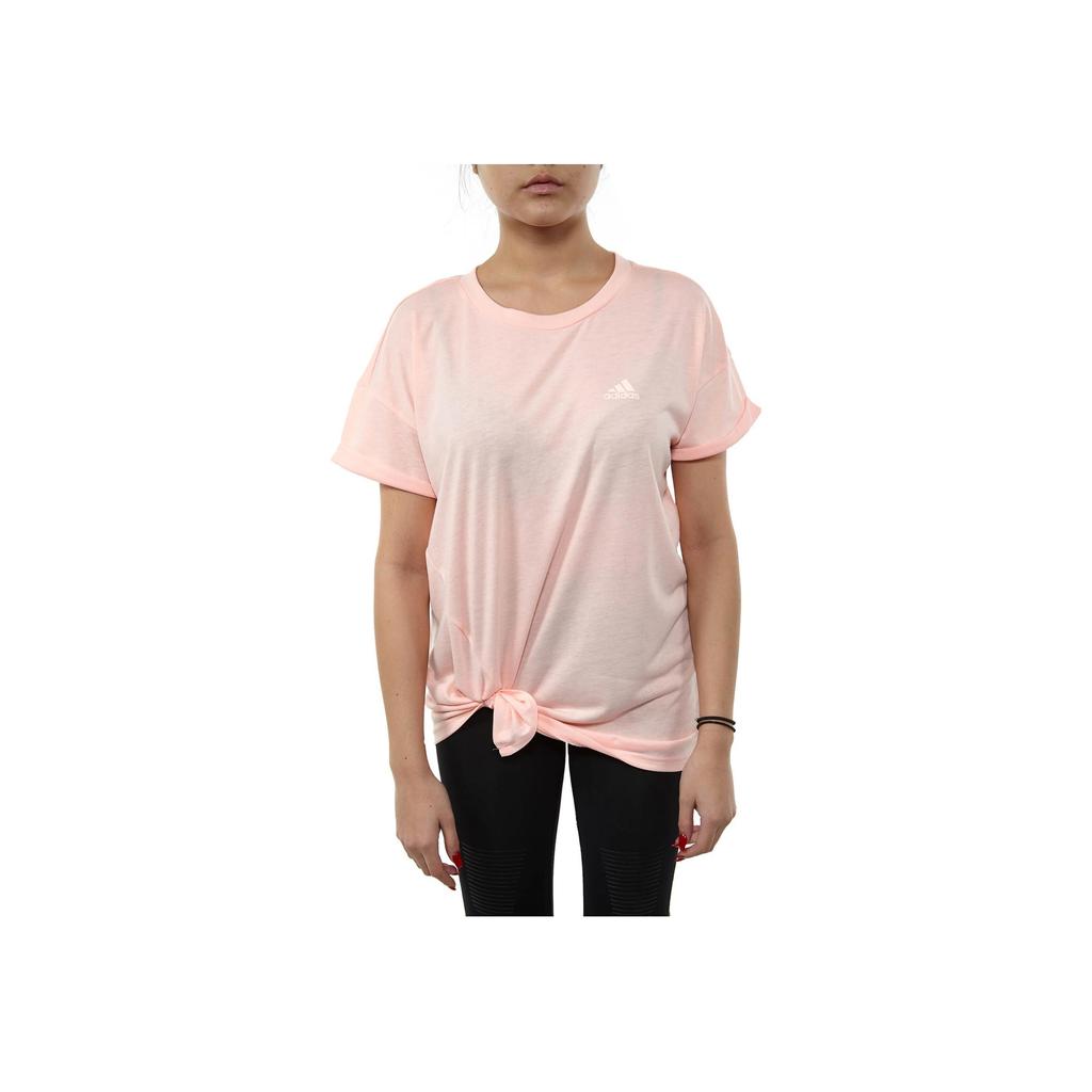 Adidas Solid Logo Print Front Split Short Sleeve T-Shirt Women tops Coral DX0440