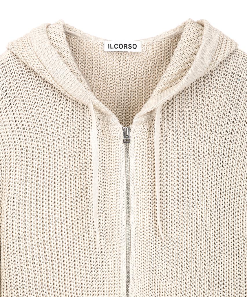 Il Corso Airy Mesh Knit Zip-Up Hoodie Light Beige