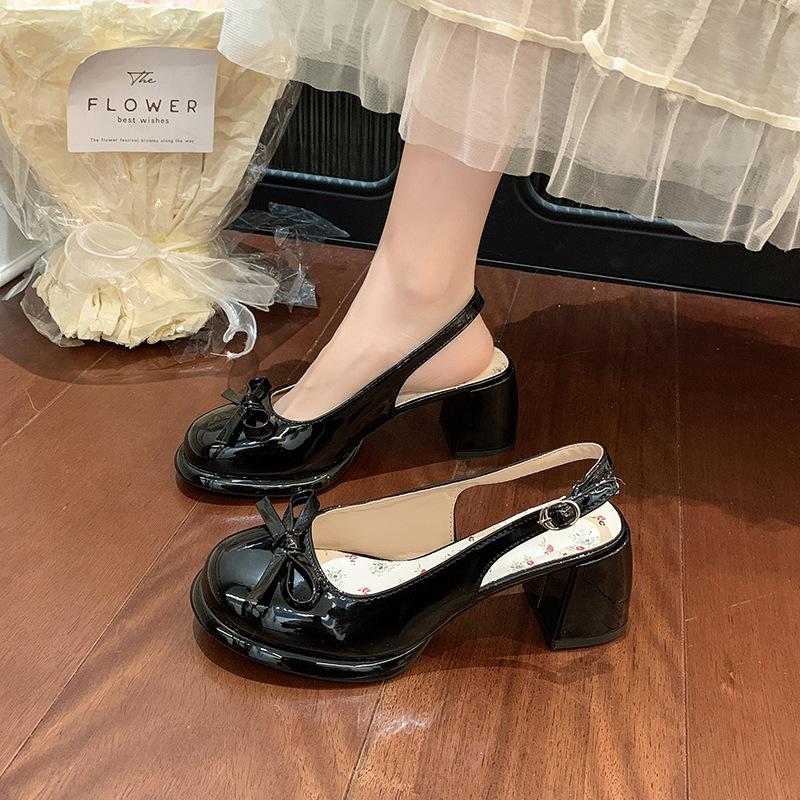 Coarse heel bag head single shoes women's summer new with skirt bow high heel fashion sandals