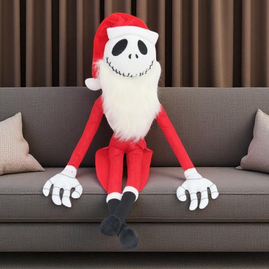 Halloween Ornament Super Soft Plush Skull Santa Design Spooky Halloween Ornament Short Plush Doll Bookshelf Car Decor