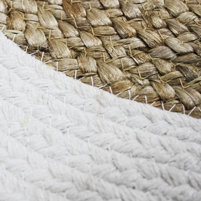 Round Rug In Natural Jute Ø70 Cm – Ideal for Entrance or Bedroom, White Cotton Circle Border, Natural and Elegant Style