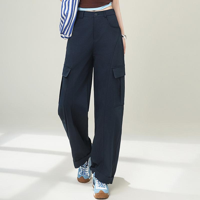 Women s Navy Blue Retro Wide-Leg Work Pants (American-Style, Spring 2026) XL