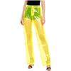 S-XXL Women See Through PVC Pants Button Waist Back Pockets Wide Leg Straight Trousers for Party Dancing Prom Cover Up