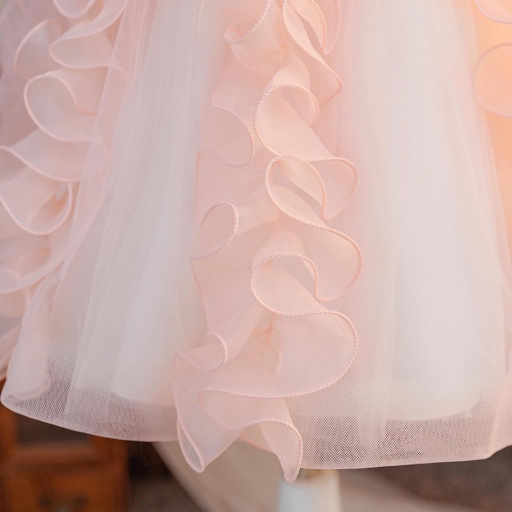 Girls' Ruffled Mesh Princess Dress for Holidays and Piano Performances