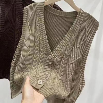 Colete Tricotado de Moda de Alta Qualidade para Mulheres com Recortes Estilo Crochê Peça de Roupa Externa Colete Suéter