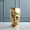 Nordic Ceramics Vase Geometric Origami Abstract Golden Human Head Vases Flower Arrangement Crafts Figurines Home Decoration