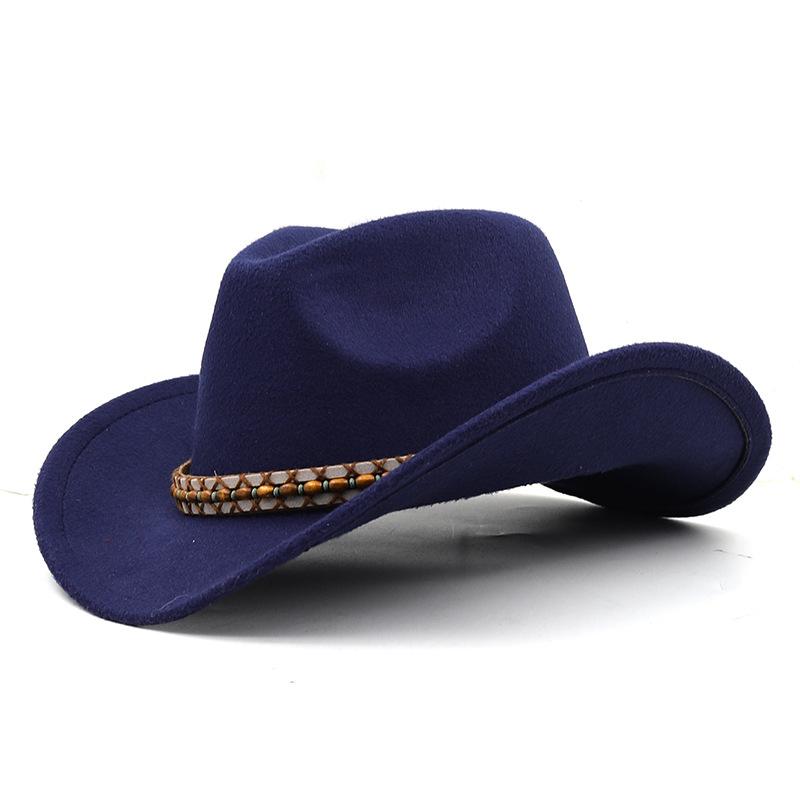 European and American popular belt buckle big edge curling top hat, western cowboy hat, woolen felt hat, jazz hat felt hat