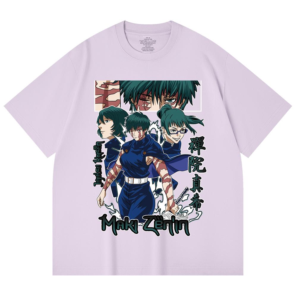 230 Gsm 100% Cotton Jujutsu Kaisen V43 Maki Print Unisex Heavy Cotton T Shirt
