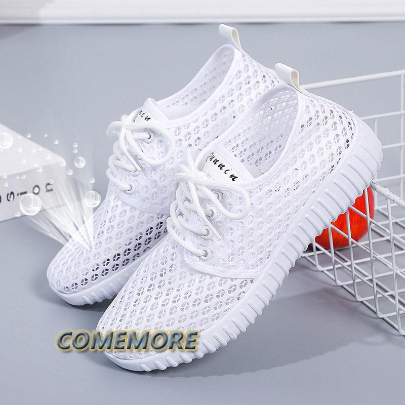 Women's Summer Footwear Casual Sneakers Mesh Running Sports Shoes Hollow Out Casual Lightweight White Lace-up Tennis Female 2024