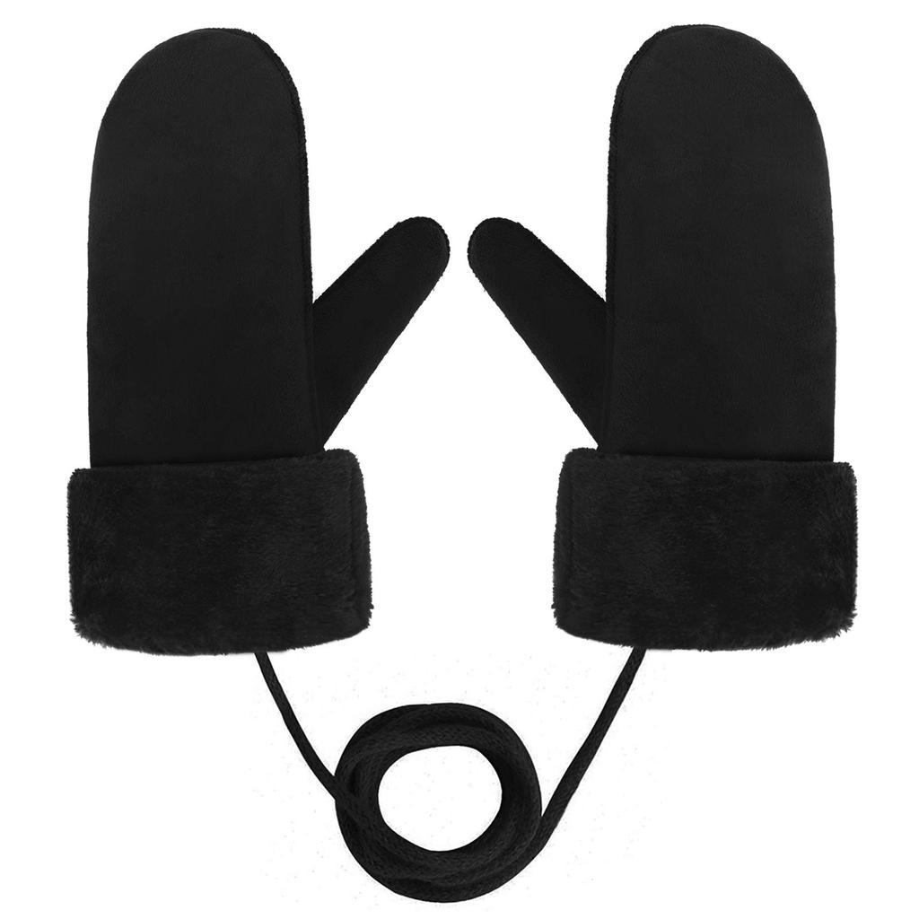 PU Leather Mittens with Thick Fleece Perfect for Snow and Winter 3 Colors Drawstring, Lining, Warm, Windproof, Casual, Motorcycle, Ski, Play,