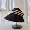 Spring and Summer Big Brim Shading Empty Top Striped Hat Big Brim Outdoor Face Covering Summer Versatile Hat Breathable Adult