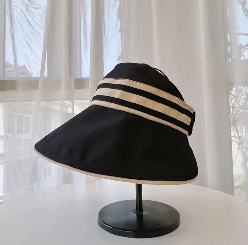 Spring and Summer Big Brim Shading Empty Top Striped Hat Big Brim Outdoor Face Covering Summer Versatile Hat Breathable Adult