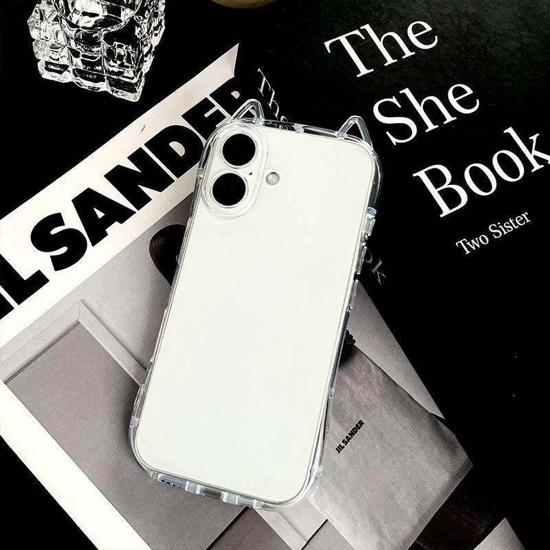 Shockproof Airbag Phone Case Cat Ears For iPhone 17 Air 16 Plus 15 14 13 12 11 Pro Max X XS XR 7 8 SE 2022 2020 Transparent Protective Cover For Women