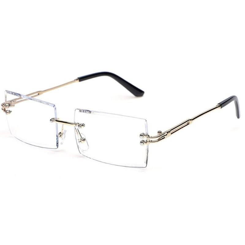 2PCS Ladies' Fashionable Square Frameless Metal Frame Glasses Trendy Transparent Lens Glasses