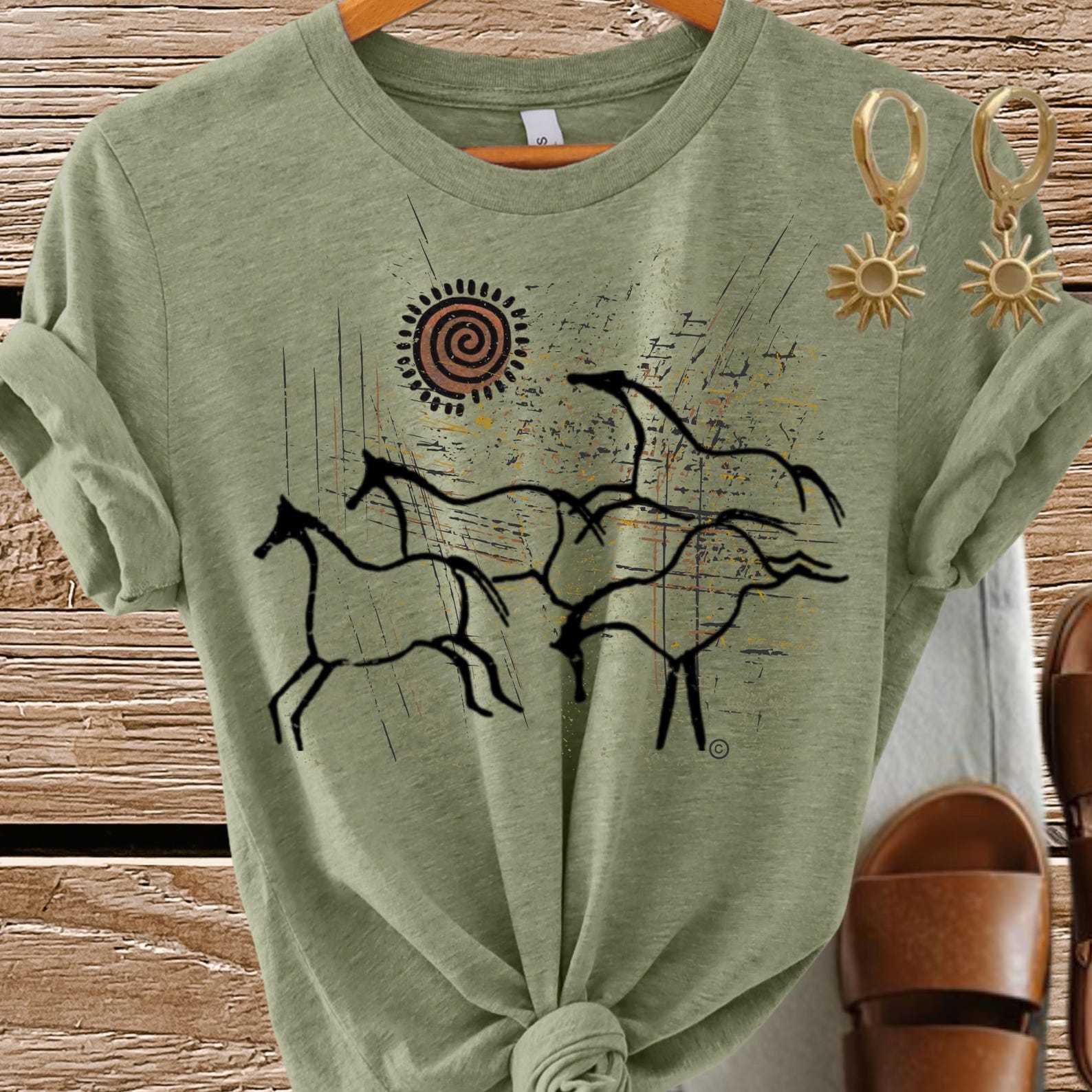 Petro Horses T-Shirt: Western Art Cotton Tee, Southwest Wild Horse Design M