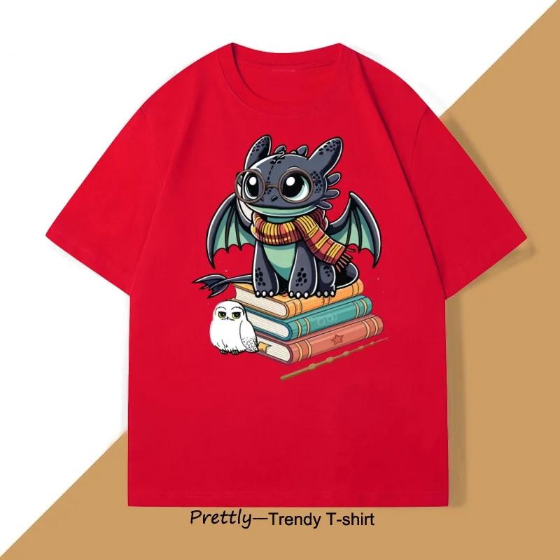 Summer Retro Fun Cotton Short-Sleeve Loose T-Shirt Dragon Pattern Children's T-Shirt