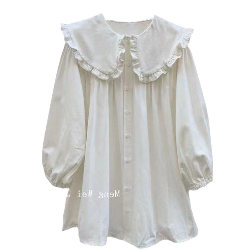 Korean Version Chic Niche Women's Doll Collar Shirt  Spring and Autumn Design Sense Top