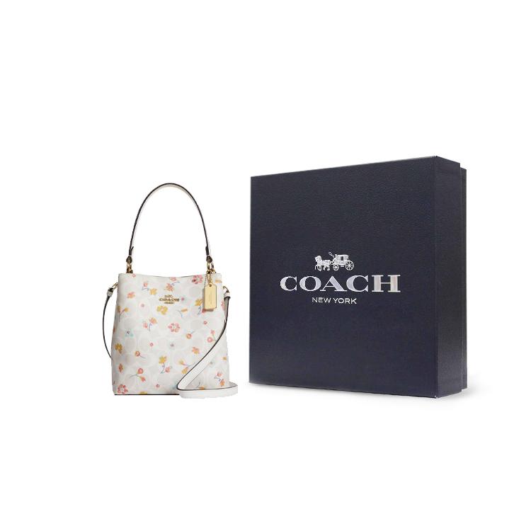 Coach Town Coated Canvas Smooth Leather Bucket Bag , Portable Crossbody Bag , Shoulder Bag Small Women's Ecru (Unisex) Shoulder Bags