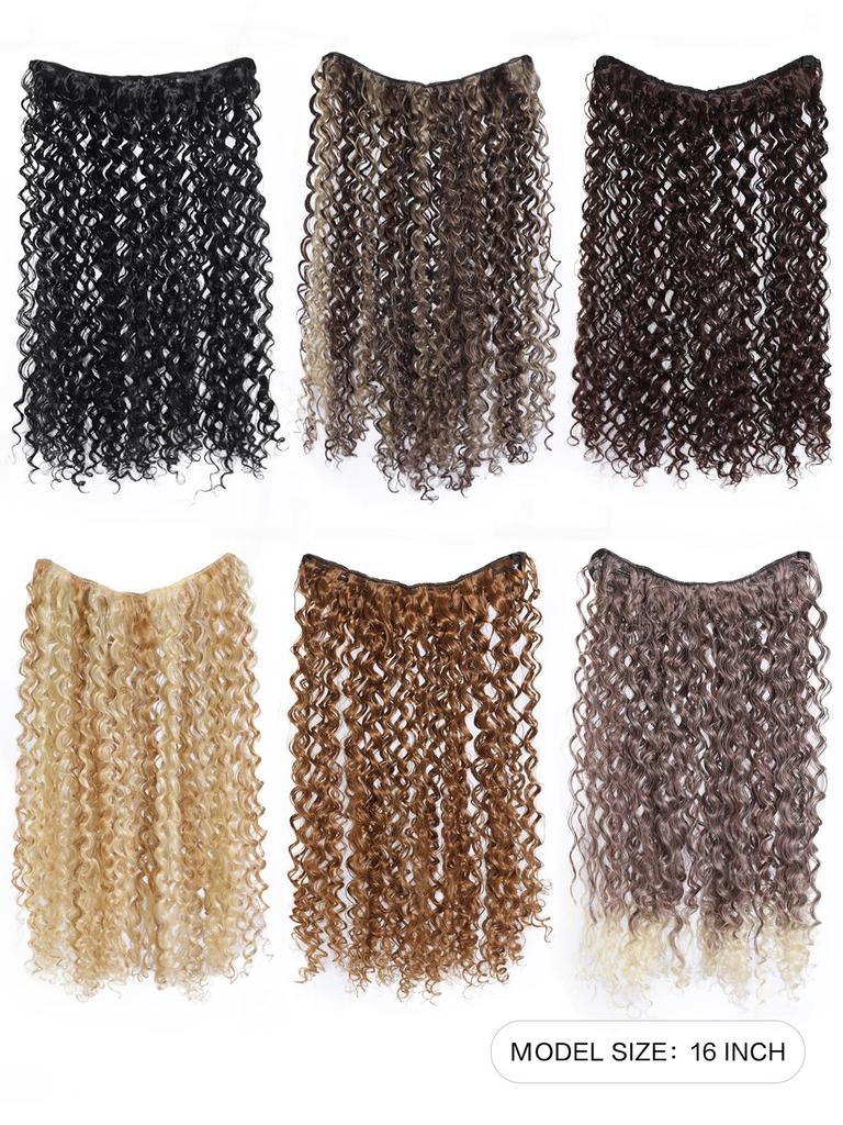 16inch Synthetic Natural Kinky Curly Clip Fish Line Invisible Hair Extensions Mixed Color Blonde Black Brown Artificial False Hair Piece For Women