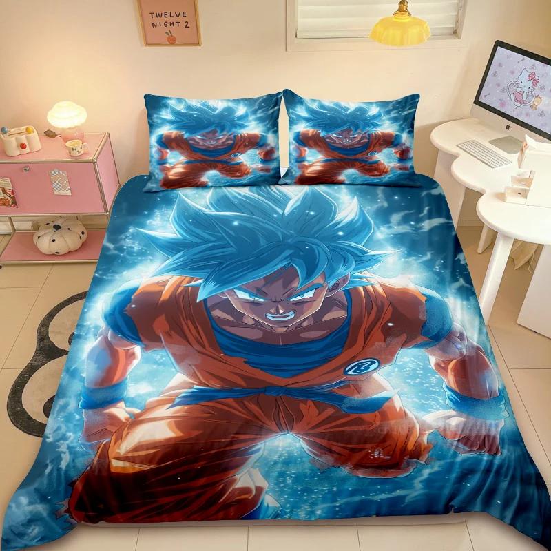 Tens Japanese D-Dragon-Bal Soft Duvet Cover Anime Super Saiyan Beding Set Son Goku Comfortable Quilt Cover Set Warm Comforter Cover for Bedrom