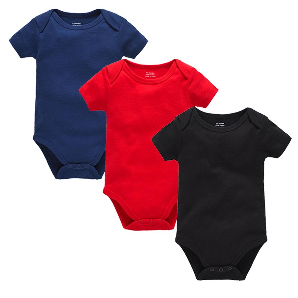 Summer Newborn 100% Cotton Short Sleeve Baby Romper - Plain Color with Snap Crotch, Customizable Print Children's Bodysuit