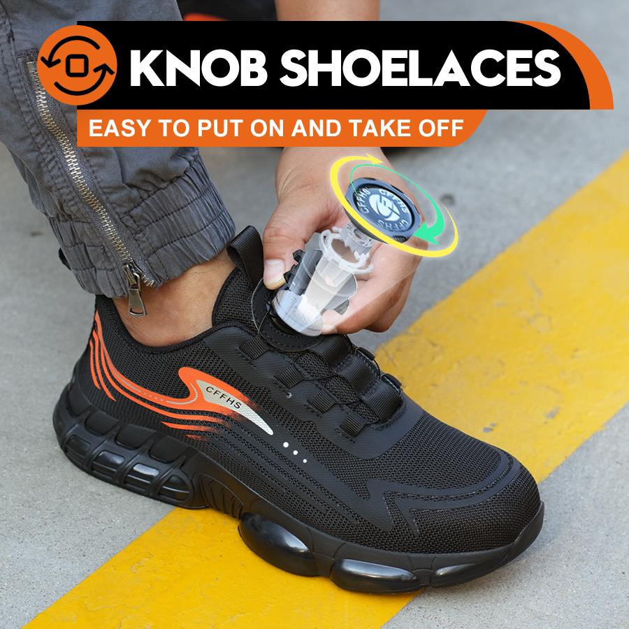 Rotary Button Steel Toe Cap Safety Shoes For Men Light Breathable Sneaker Comfortable Indestructible  Work Sneakers