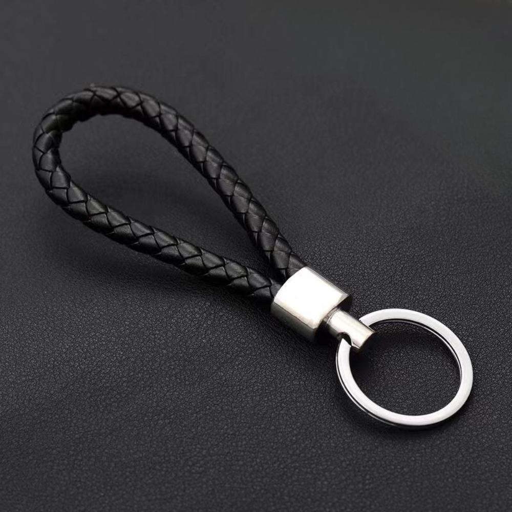 Unisex DIY PU Leather Braided Keychain Woven Rope Pendant Key Ring for Car Bag