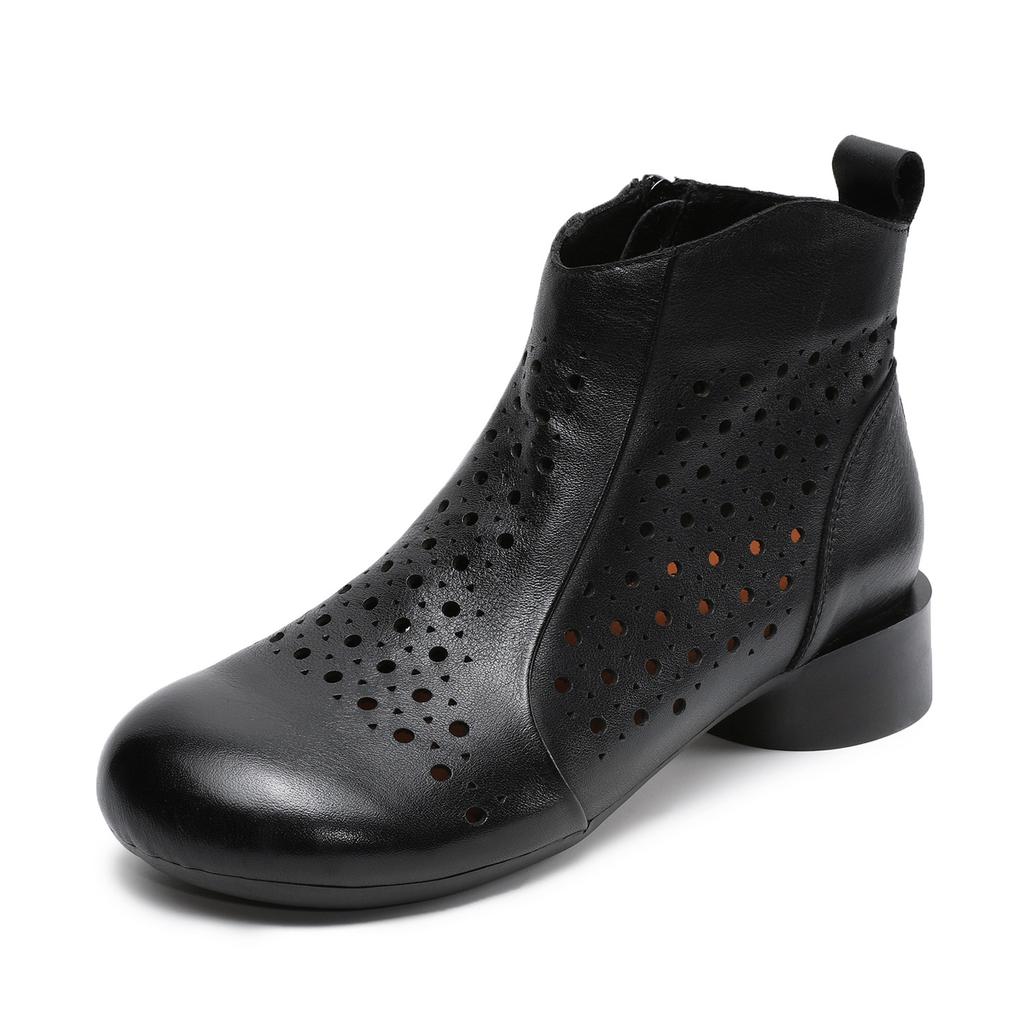 Johnature Pantofi de damă respirabili cu decupaje Piele naturală Confortabili Talpă moale Stil retro Cizme de vară