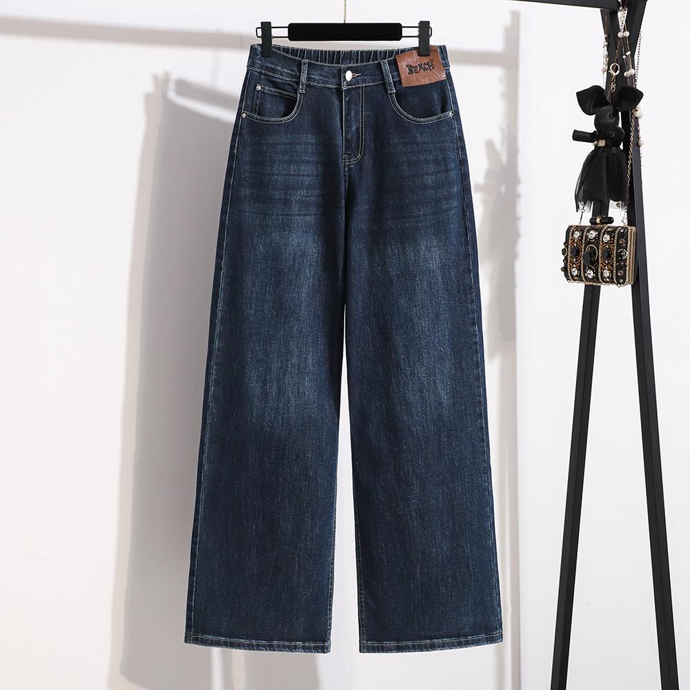 DIMANAF 2026 Autumn Winter New Plus Size Women Jeans Elastic Waist Denim Casual Loose Lady Long Pants Blue