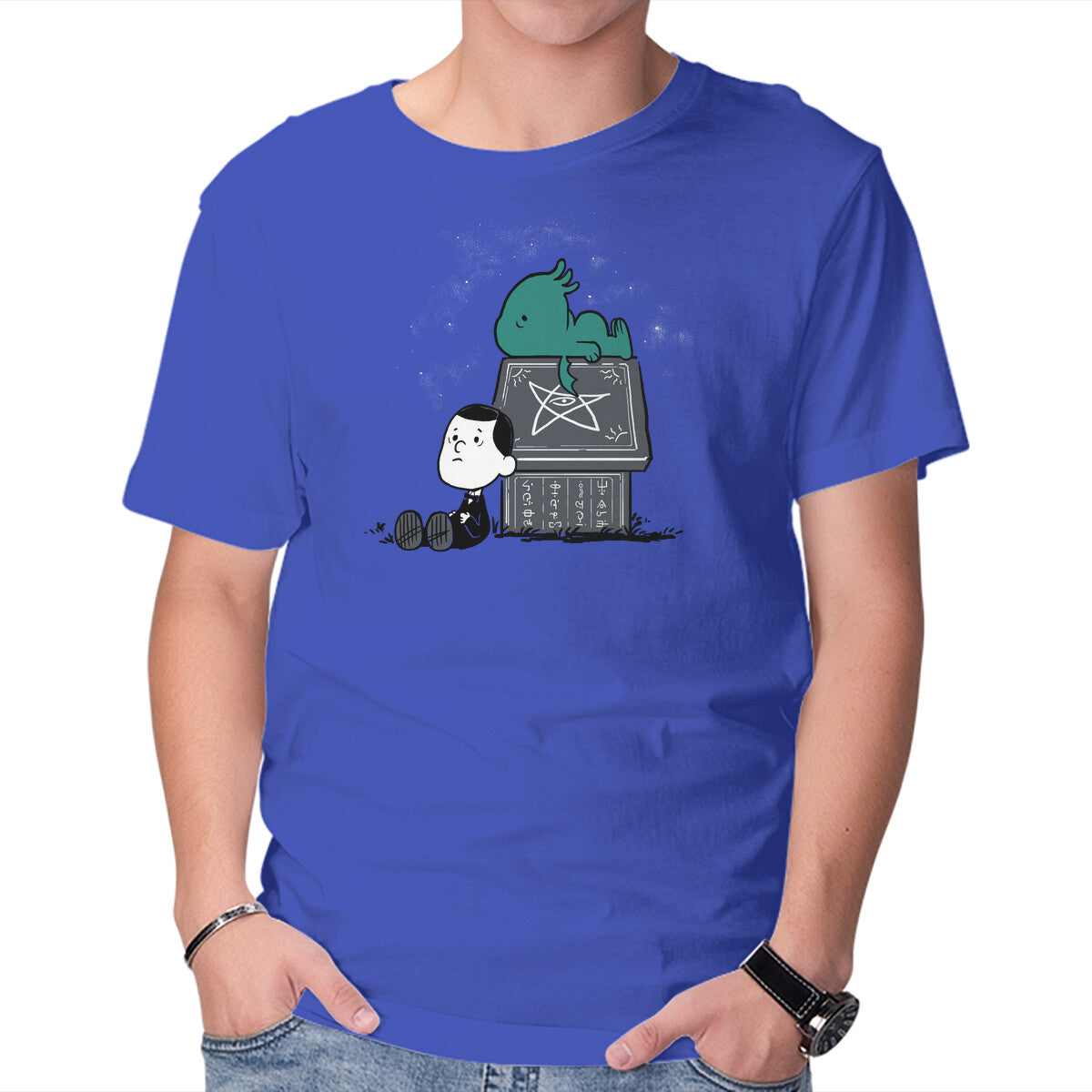 Unisex Crew Neck T-Shirt Call of Snoophulhu Graphic Short Sleeve Casual Tee M