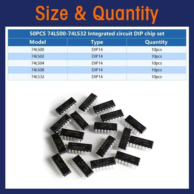 Integrated Circuit Logic 74LS00 74LS02 74LS04 74LS08 74LS32 DIP-14 Value*10pcs=50pcs IC Chip Assortment Kit
