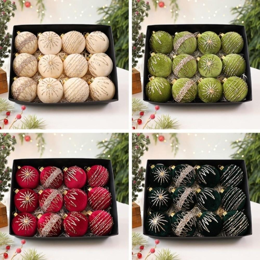 12pcs/set Sparkling Christmas Ball Ornaments 8CM Xmas Window Decor  Festive Decoration