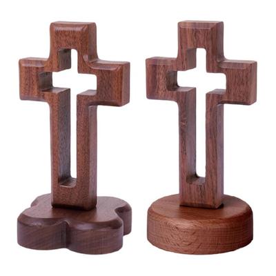 Minimalists Catholic Wood Hollow Standing Crosses Ornament with Magnetic Base for Prayer Corner and Sacred Area Decors