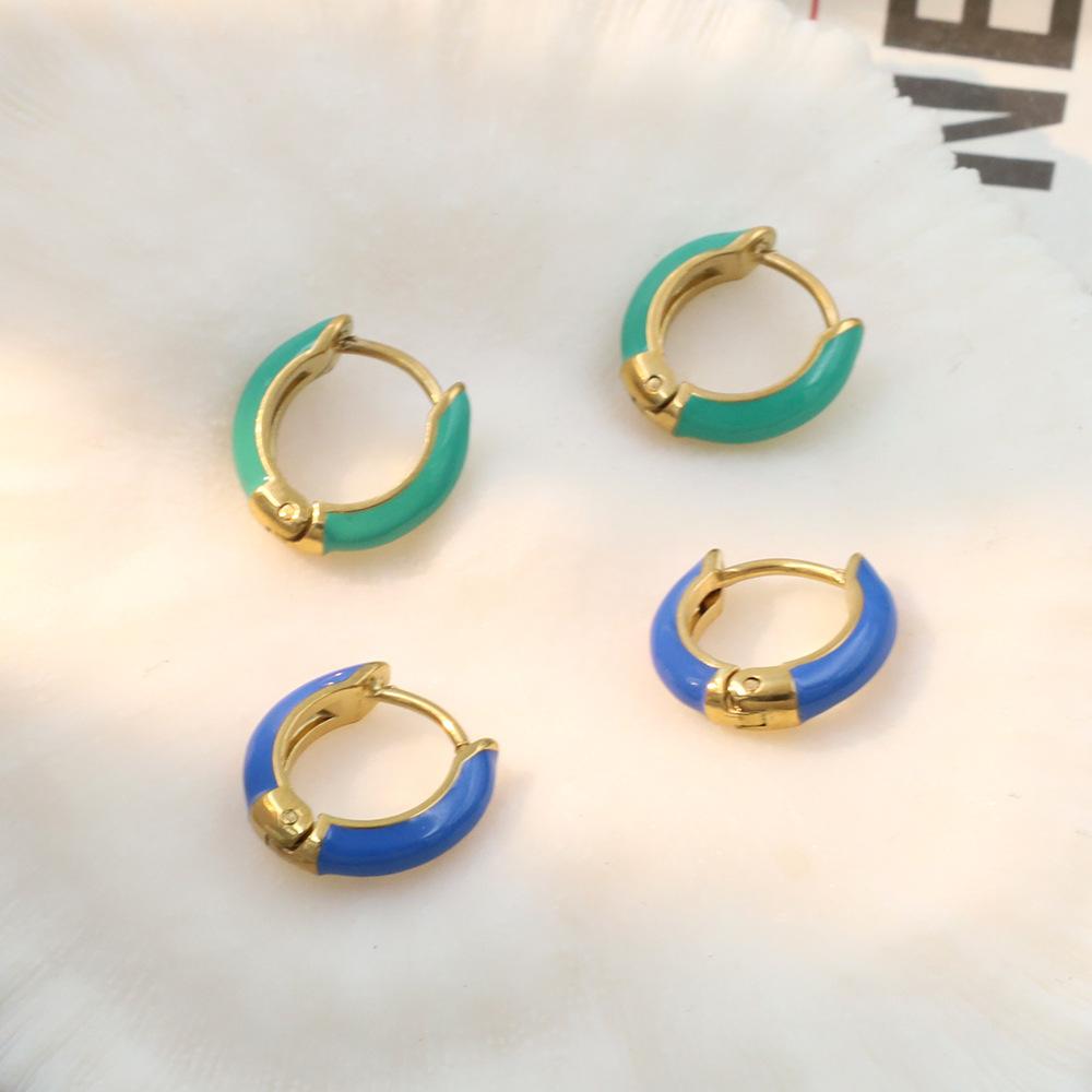 Niche Versatile Titanium Steel Earrings Women'S Fashion Simple Candy Color Oil Drip Earrings Advanced Sense