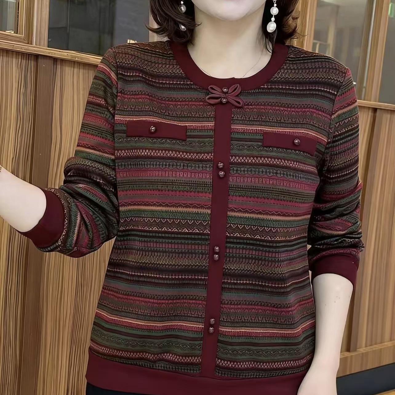 

2025 Winter Elegant Thermal Fleece Round Neck Long Sleeve Slimming Top for Mothers 4XL (150-165 lbs)