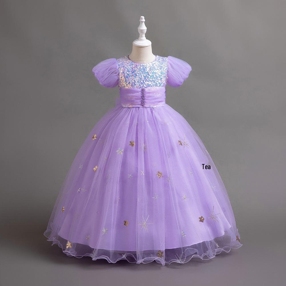 

International Christmas Girls Sequined Long Formal Princess Dress 110 cm фиолетовый