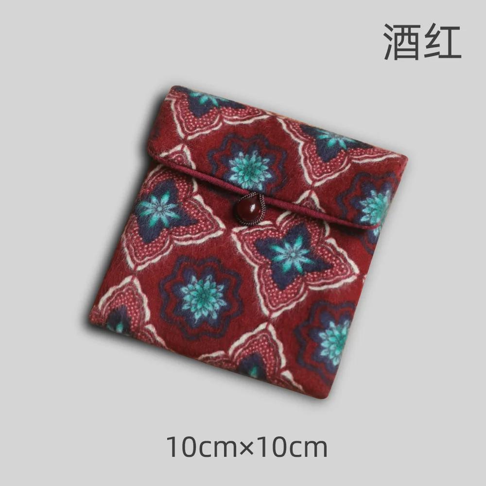 Small Vintage Bag Printed Cotton Bag Walnut Buddha Bead Storage Bag Jewelry Flip Buckle Small Things Organizer 2025 New