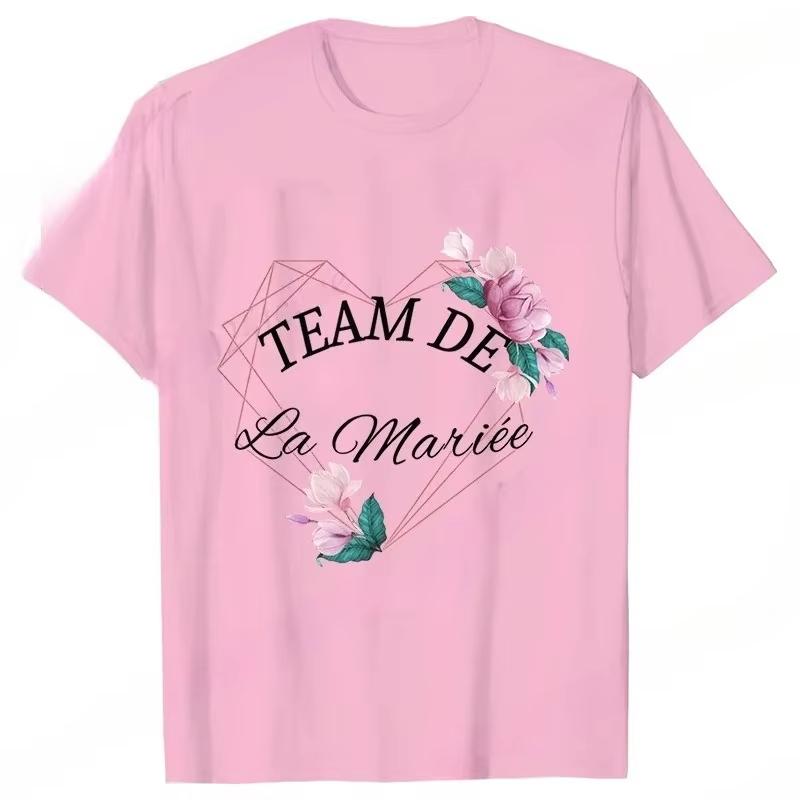 Unisex Tshirt French Bridal Letter Graphic Tee Crew Neck Short Sleeve Geometric Heart Floral Print Bachelorette Casual Top