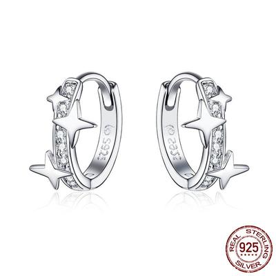 S925 Sterling Silver Star Earrings Women's Simple Platinum-plated Zircon Star European and American Stud Earrings