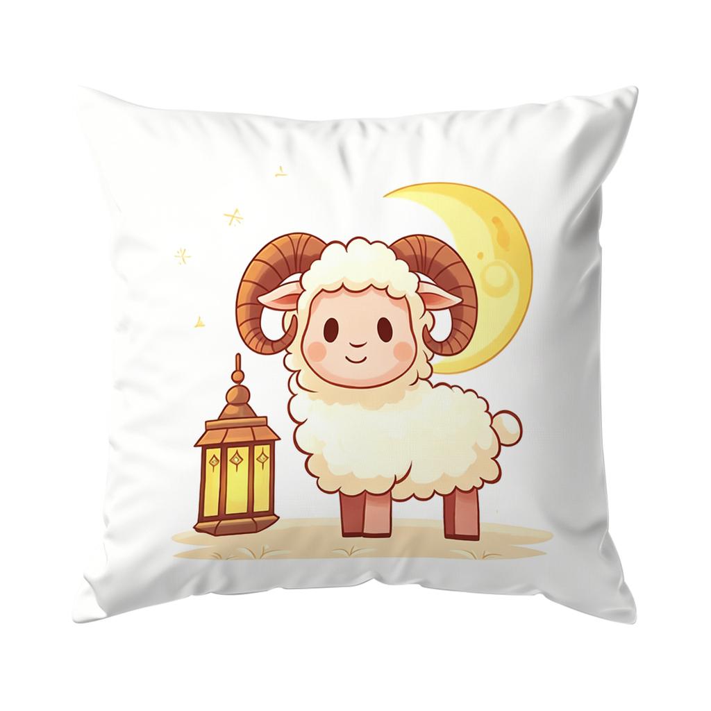 Eid Al-Adha Schaf und Mond Kissen Kissenbezug Polyester Kissenbezug Dekokissen Kissenbezug Zuhause Auto Sofa Dekor