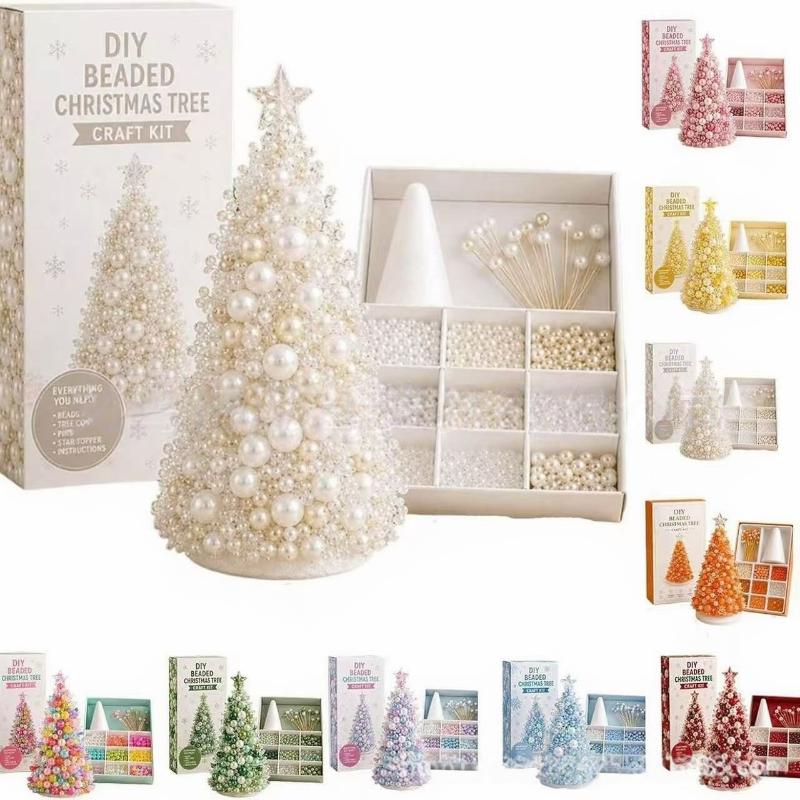 DIY Pearl Bead Christmas Tree Craft Kit 1 Set Mini Lightweight Tabletop Xmas Ornament for Travel Holiday Decor