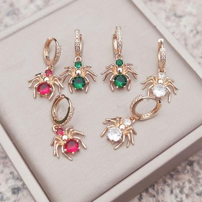 1 Pair Green/red/white Spiders Dangle Earrings for Women Cubic Zirconia Jewelry Daily Accessories