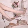 2026 Women High Heels Pumps Wedding Bridal Sparkly Mid Heels Lady Party Sequins Glitter Evening Gold Silver Shoes