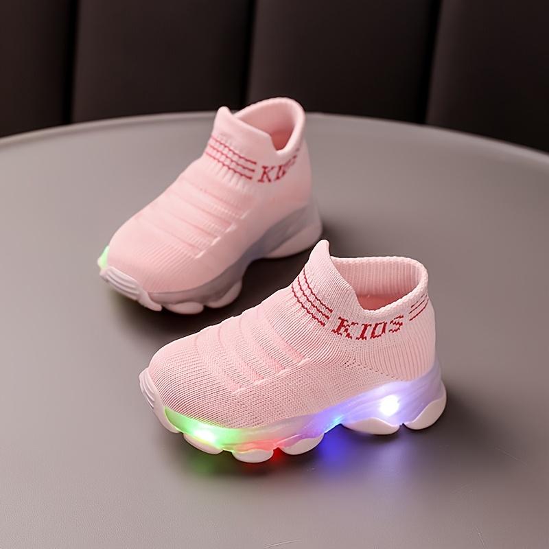LED Light-Up Slip-Resistant Sneakers & - Breathable Fabric Walking Shoes with Cute Patterns EVA Sole & Button Battery Powered - Casual Shoes