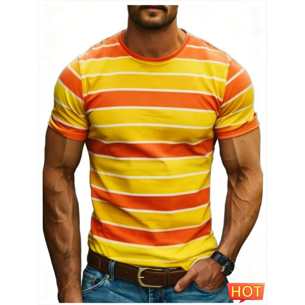 Fashion Stripe Contrasting Colors T Shirts For Men Simple Trend Streetwear 3D Printed Crew Neck Tees Casual Breathable T-shirts