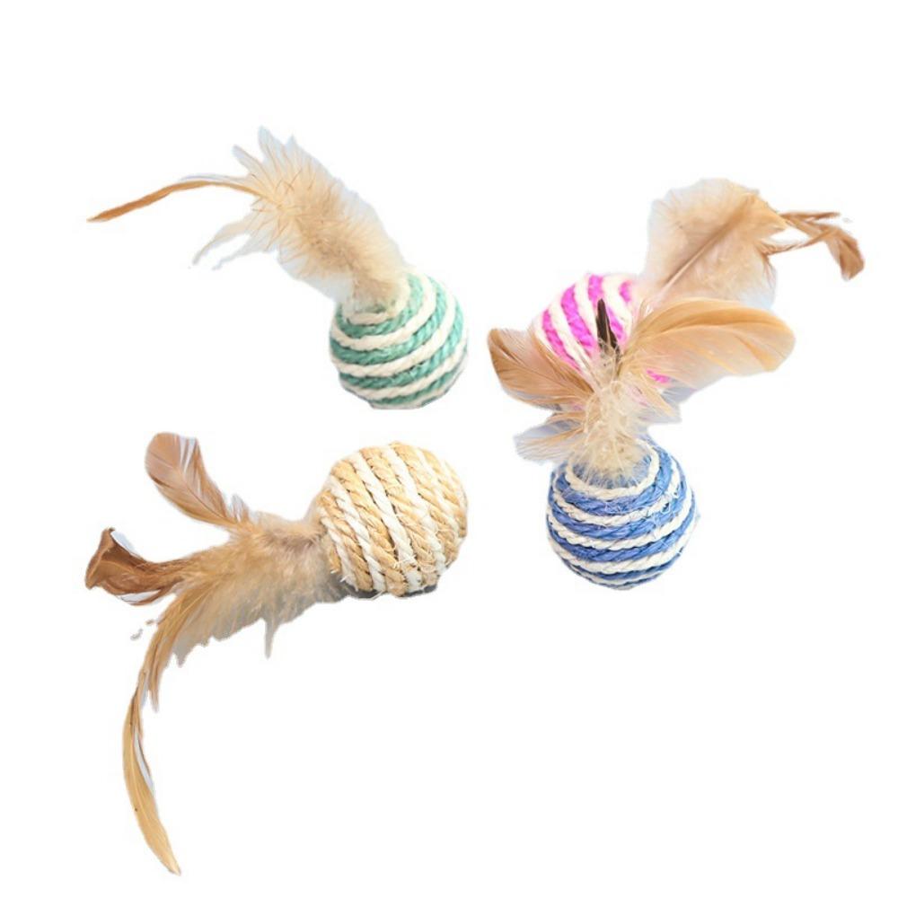 Cat sword hemp ball Pipi Tao sisal scratch-resistant toy with feathers Self-hi pet teasing cat ball cat toy