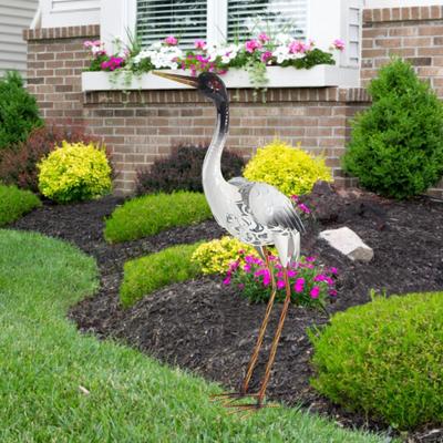 Standing Animal Figurine Sculpture Metal Craft Ornament Decor Fairy Garden Decoration Crane Statue
