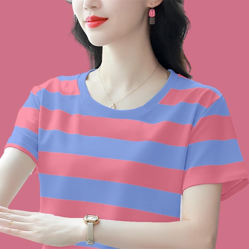 Summer Striped T-shirt Women's Short-sleeved T-shirt Clothes Loose Top